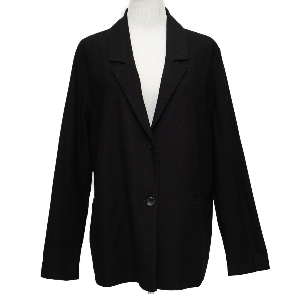 Eileen Fisher Black Viscose Blend Notched Jacket Blazer Size Large